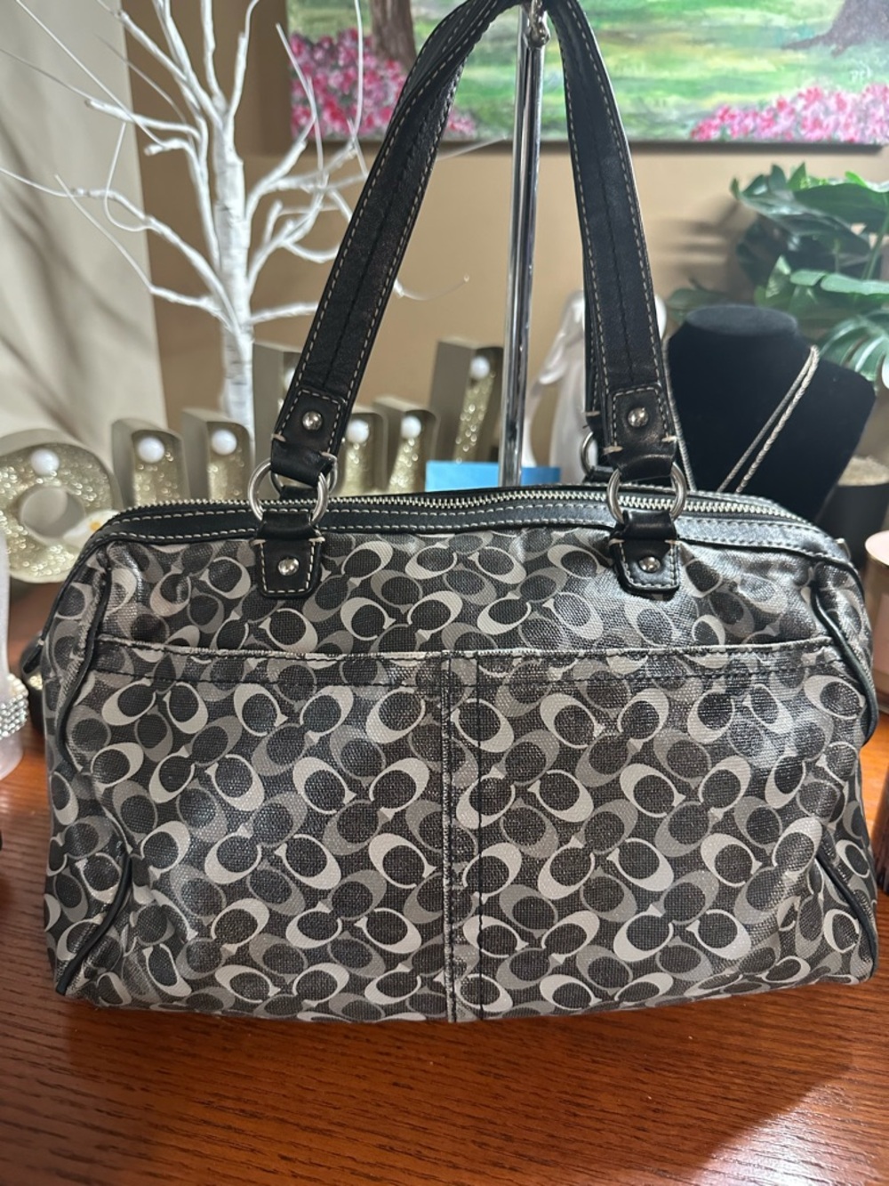 Coach Rehab Signature Monogram Satchel in Black and Gray - Picture 2 of 16